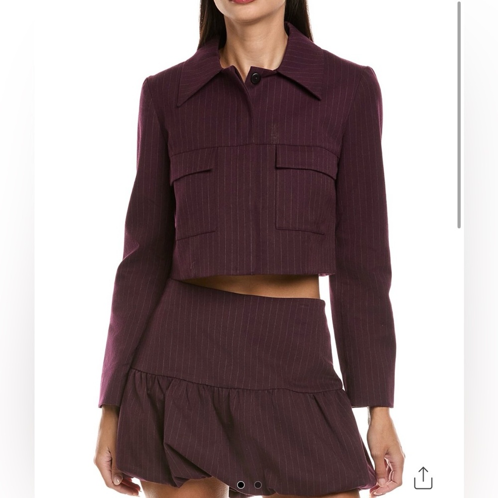 Amanda Uprichard Burgundy Sanders Crop Jacket W/Soft Vertical Stripes. Sz S NWT